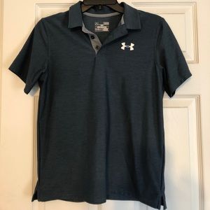 Boys large under armor blue gray polo
